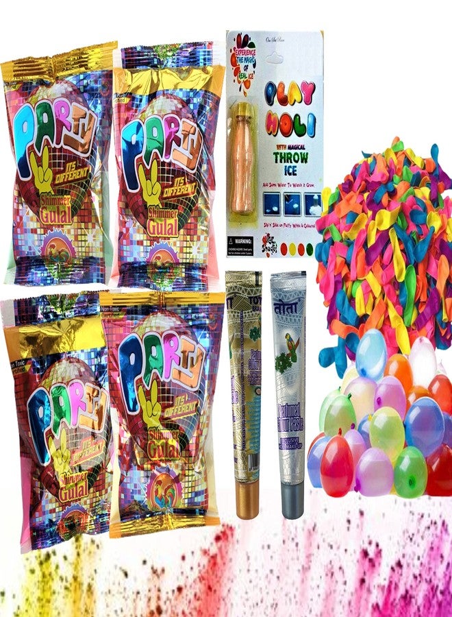 Artonezt بالونات مائية هولي من أرتونيزت (50 قطعة) + مسحوق ألوان جلال لامع طبيعي 100% مع بريق (عبوة من 4) + مكعبات ثلج سحرية للرمي + معجون ألوان هولي فضي وذهبي - Image 1